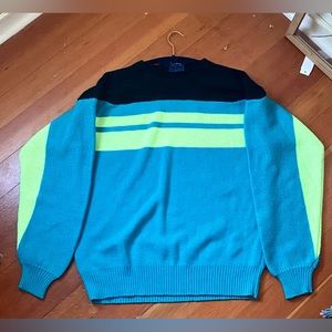 VINTAGE 💎 Large Hermans Knit Neon Sweater Green Black Cozy Warm Winter Fall